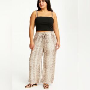 Python Snakeskin Palazzo Pants L Wide Leg Large Tie Front Animal Print Mobwife